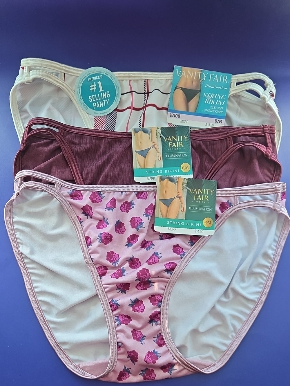 Vanity Fair Illumination String Bikini Panties Set Of 3 Size 6 M